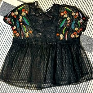 Zara Lace Baby Doll Top with Floral Detail